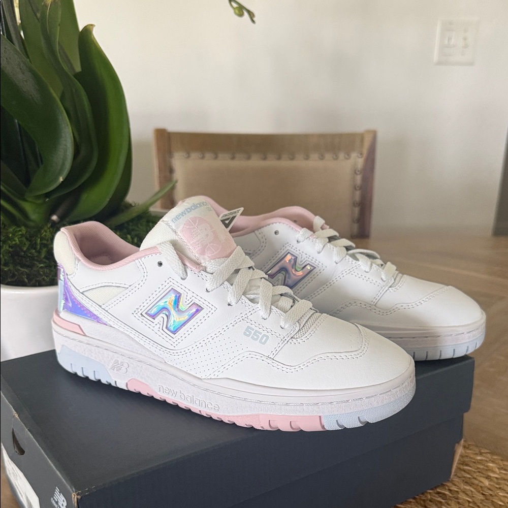 New Balance Kids' White and Iridescent Sneakers